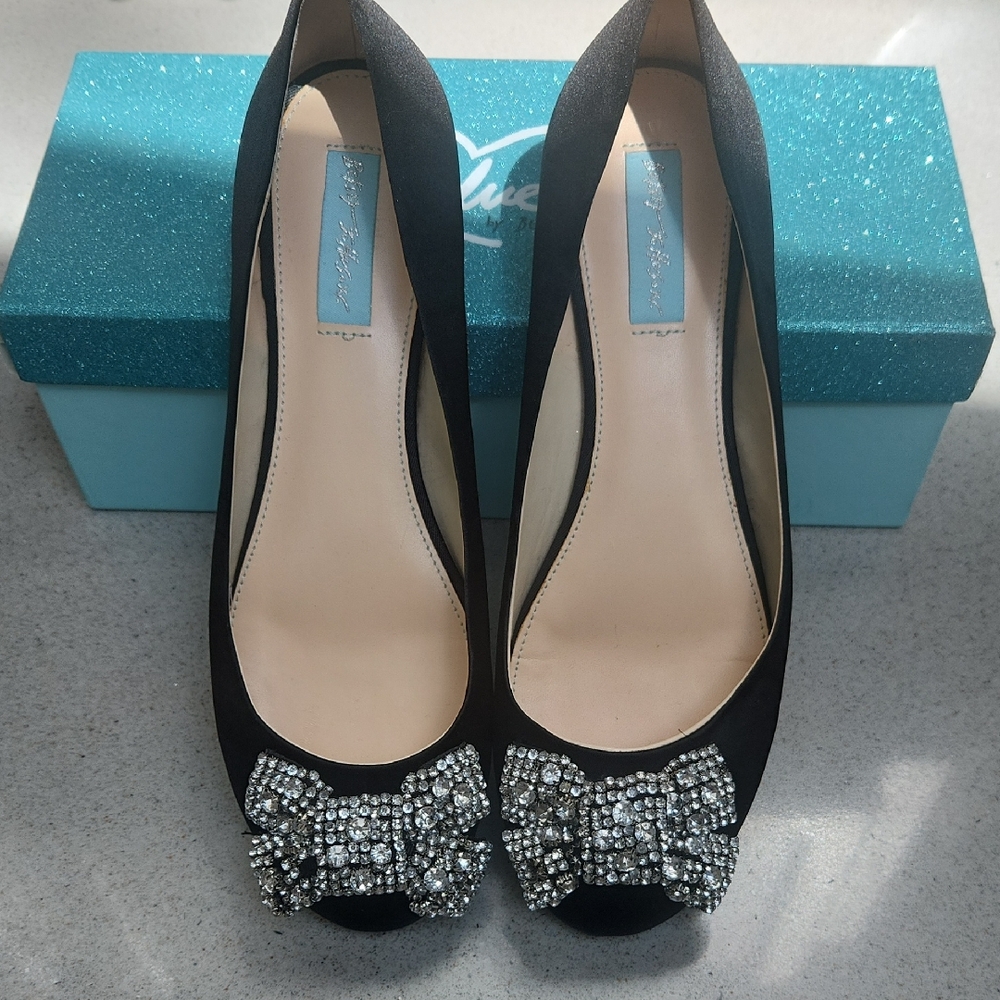 Betsey Johnson Black Flats with Rhinestone Bow